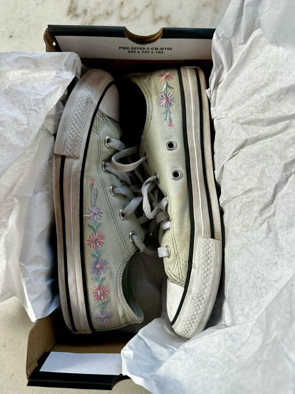 Converse Kids Chuck Taylor Mint Green with Flowers | Converse low tops flowers